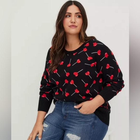 torrid Sweaters - Torrid Black Sweater with Red Floral Pattern